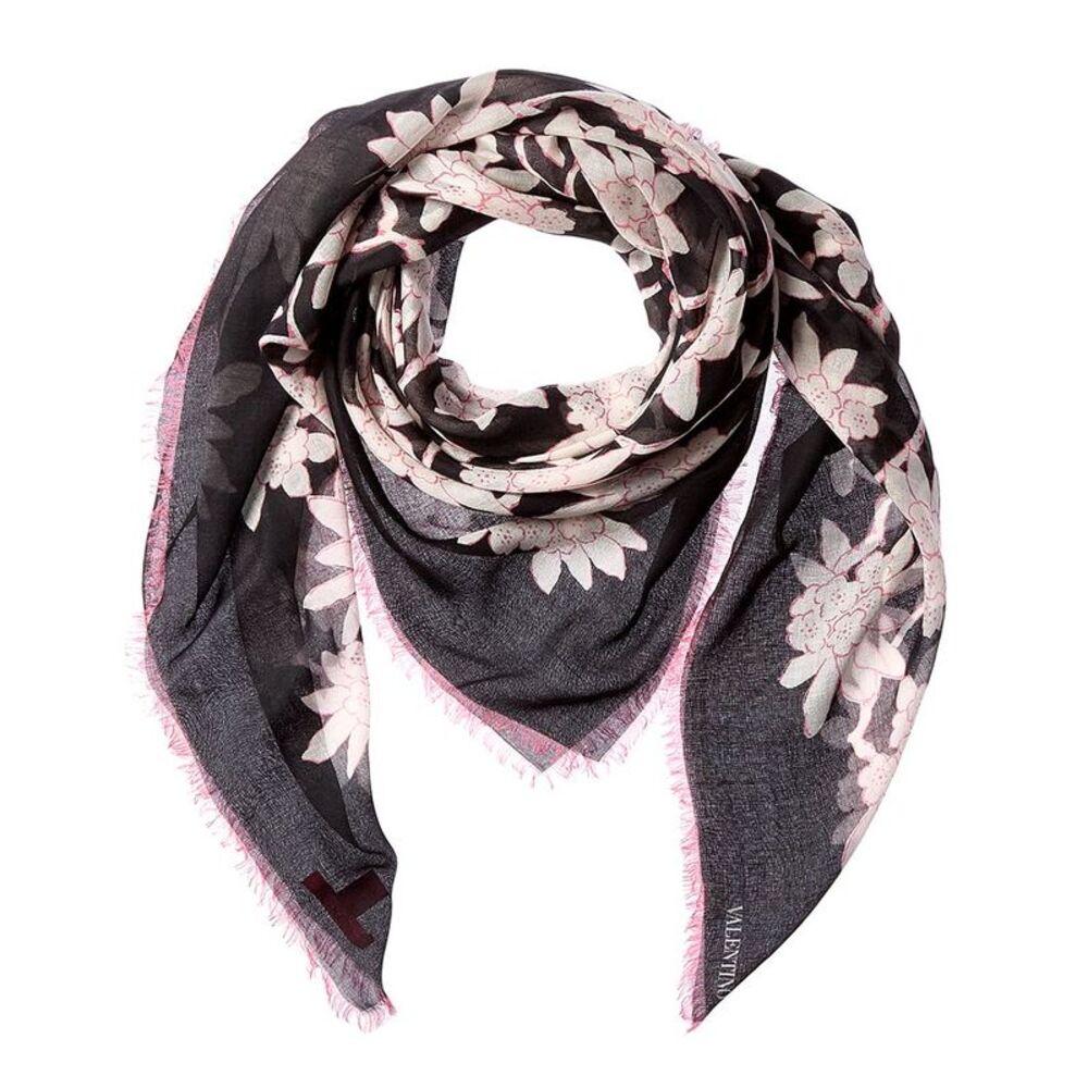 Valentino Cashmere & Silk-Blend Scarf, Black